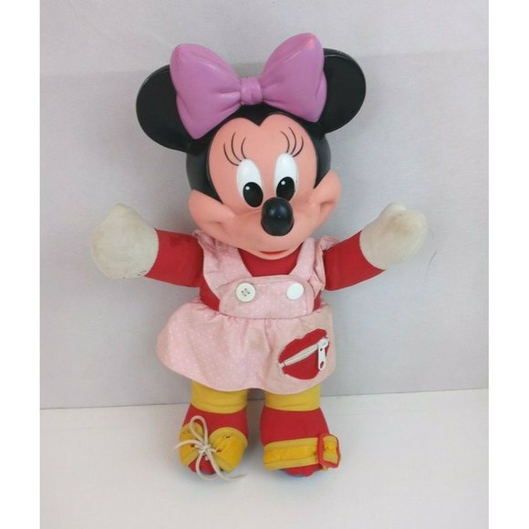 Vintage 1989 Disney Minnie Mouse Learn To Dress 15" Plush With Vinyl Face - Picture 1 of 6